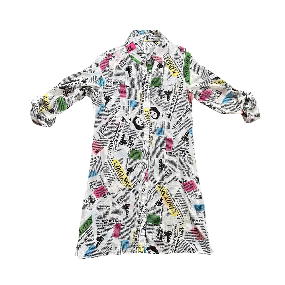 Live 4 Truth Shirt Dress Womens S‎ White Newspaper Print Excellent Long Sleeve